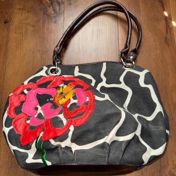 Bueno Black and Red Floral Shoulder Bag - Picture 1 of 7